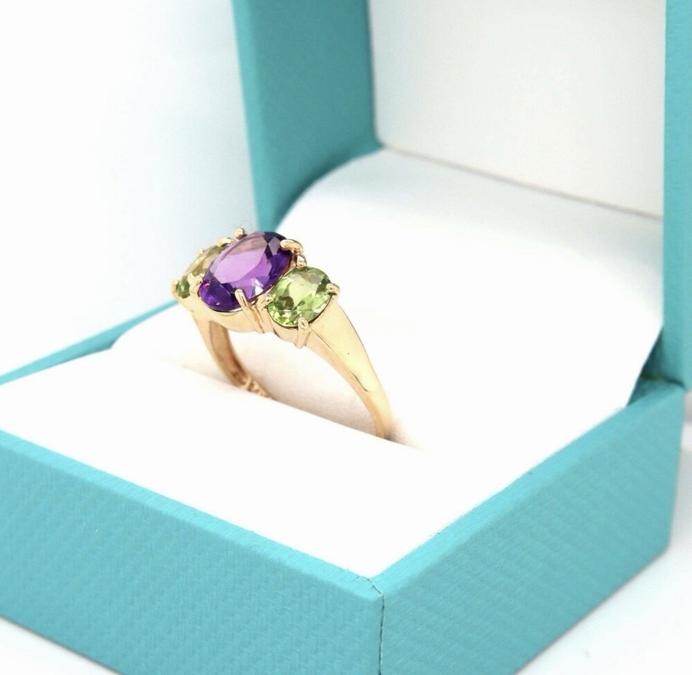 14kt Yellow gold 2.40ctw amethyst and 1.25ctw peridot cocktail ring Size 8.75